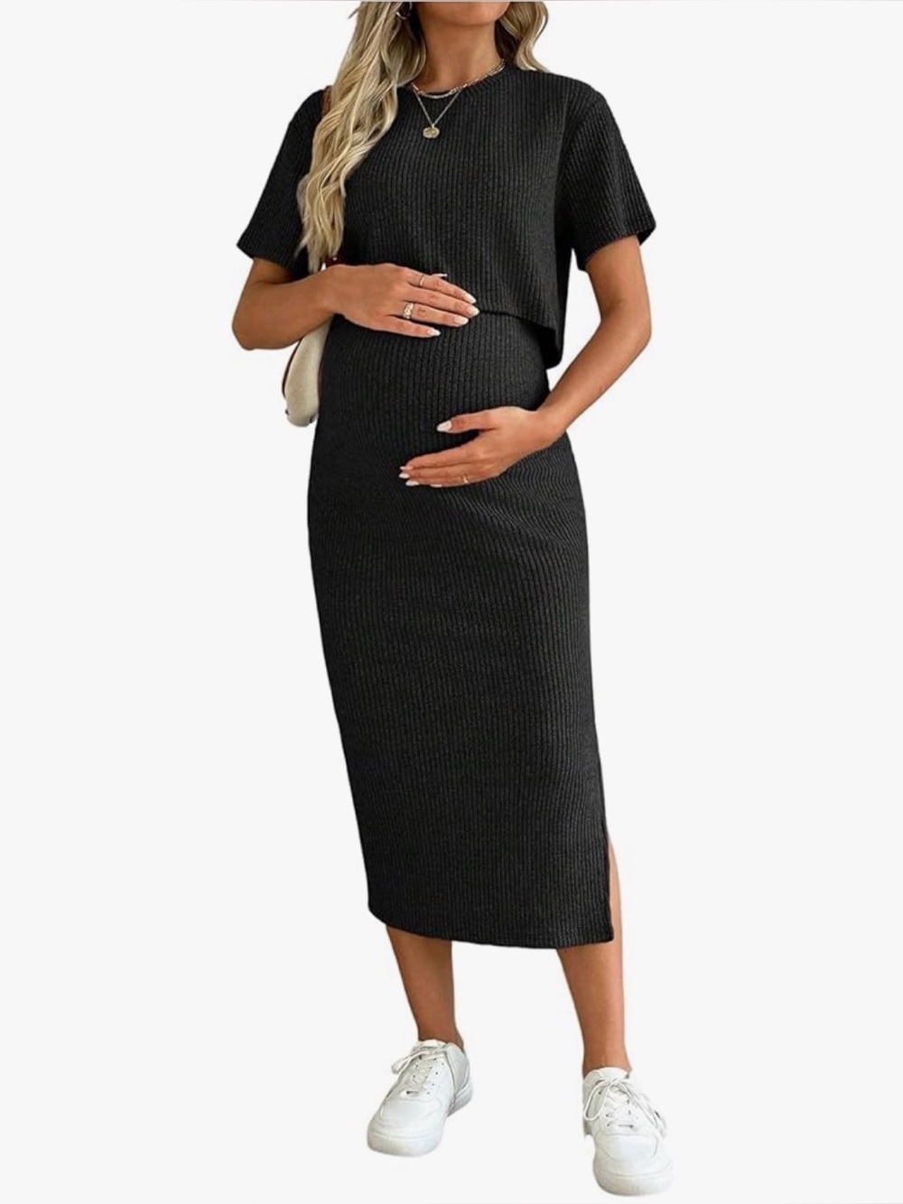 Maternity Knit Midi Dress - Black